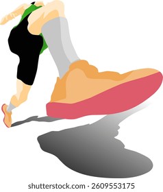 vector illustration of female runner with shadow, perspective, sportwear