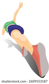 vector illustration of female runner with shadow, perspective, sportwear