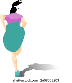 vector illustration of female runner with shadow, perspective, sportwear