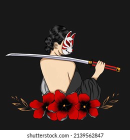 Vector Illustration Of Female Samurai Graphic