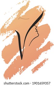 Vector illustration of a female silhouette on a watercolor for clothes. Template for beauty salons, studios, shops, greeting cards. Silhouette badge, tag, icon, sticker, print. T-shirt design.
