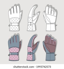 vector illustration of female ski gloves