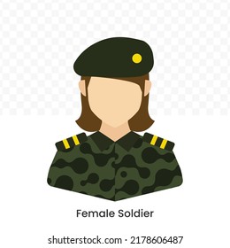 Vector Illustration Of Female Soldier Icon In Dark Color And Transparent Background(png).