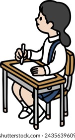 Vector illustration of a female student studying