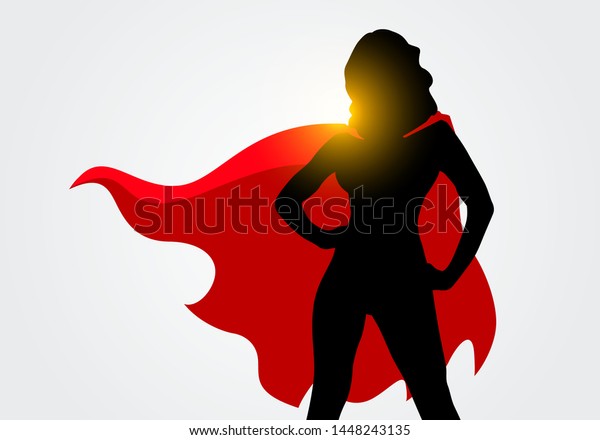 Vector Illustration Female Superhero Silhouette Cape Stock Vector ...