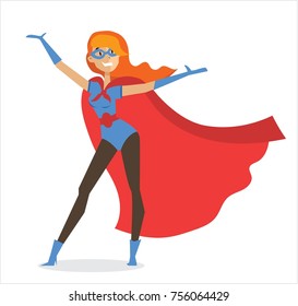 Vector illustration with female vector superhero. Super girl with super power