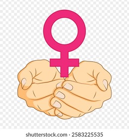 Vector illustration of female symbol in hands on transparent background