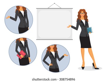 Vector illustration of Female teacher with board