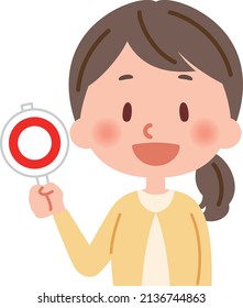 Vector illustration of a female teacher with a correct answer mark.