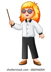 Vector illustration of Female teacher holding a pointing stick