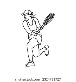 Vektorgrafik von Tennisspielerinnen in Hut mit Conversion Line Art Design, Tennissportlogo