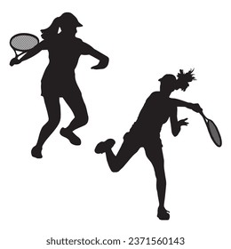 Vector Illustration of Female Tennis Player Silhouette