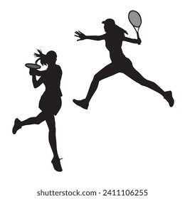 Vector Illustration of Female Tennis Player Silhouette