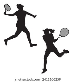 Vector Illustration of Female Tennis Player Silhouette