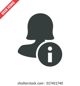 Vector illustration of female user action and web interface icon . Could be used as menu button, user interface element template, badge, sign, symbol, company logo, mobile application element