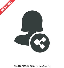 Vector illustration of female user action and web interface icon . Could be used as menu button, user interface element template, badge, sign, symbol, company logo, mobile application element
