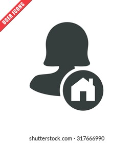 Vector illustration of female user action and web interface icon . Could be used as menu button, user interface element template, badge, sign, symbol, company logo, mobile application element