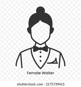 Vector Illustration Of Female Waiter Icon In Dark Color And Transparent Background(png).