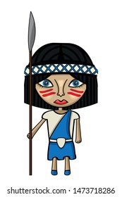 Vector illustration of a female warrior, amazon  holding a spear