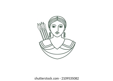 vector illustration of female warrior logo using bow and armor