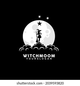 ilustración vectorial de una bruja hembra mirando la luna