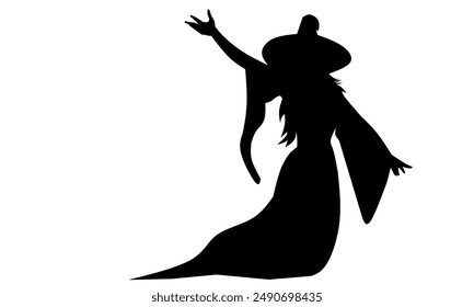 vector illustration of female witch silhouette on white background