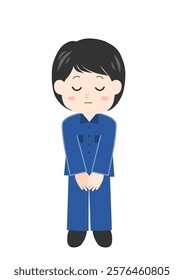 Vector illustration of a female worker bowing. Delivery man, maintenance worker, construction worker, etc. White background.