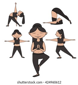 Vector illustration: female yoga pose set