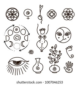 Vector illustration of feminine and all seeing eye symbol and sacred geometry