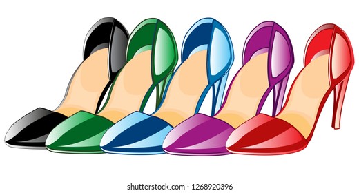 Vector illustration feminine footwear loafers of the miscellaneous of the colour