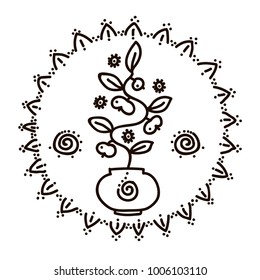 Vector illustration of feminine symbol and sacred geometry. spiral, tree of life, vessel