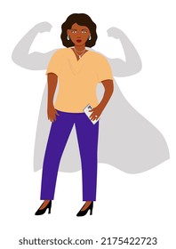 Ilustración vectorial de la feminidad, fuerza, confianza, feminismo. Una chica que triunfa sola.