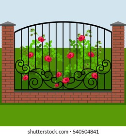 Vector Illustration. Fence with flowers.