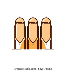 Vector illustration of the fermentation tanks for beer production on white background.  Brewery and beer topic. 