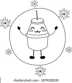 vector illustration of fermented milk packaging character. free from virus. outline image. colorless image for coloring books at kids book