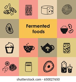 vector illustration of fermented and pickled foods and drinks