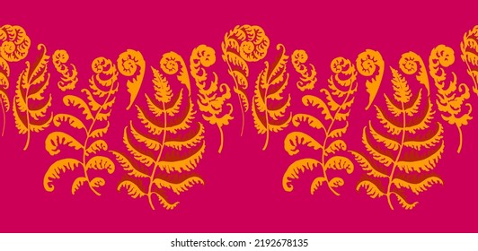 Ilustración vectorial del patrón de helecho. Patrón de hierro con huellas de hojas de helecho. Conjunto de siluetas de helechos. Se puede utilizar para textiles, papel pintado, papel de embalaje