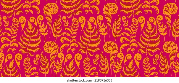 A vector illustration of fern pattern. Fern pattern with paint prints of fern leaves. Set of silhouettes of ferns. Can be used for textiles, wallpaper, wrapping paper