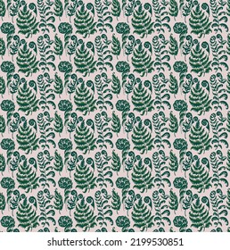 A vector illustration of fern pattern. Fern pattern with paint prints of fern leaves. Set of silhouettes of ferns. Can be used for textiles, wallpaper, wrapping paper