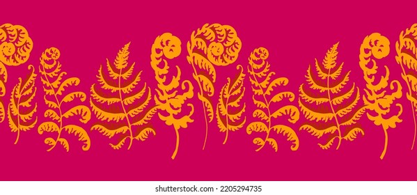 A vector illustration of fern pattern. Fern pattern with paint prints of fern leaves. Set of silhouettes of ferns. Can be used for textiles, wallpaper, wrapping paper