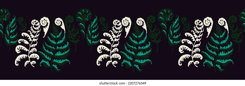 A vector illustration of fern pattern. Fern pattern with paint prints of fern leaves. Set of silhouettes of ferns. Can be used for textiles, wallpaper, wrapping paper