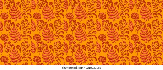 Ilustración vectorial del patrón de helecho. Patrón de hierro con huellas de hojas de helecho. Conjunto de siluetas de helechos. Se puede utilizar para textiles, papel pintado, papel de embalaje