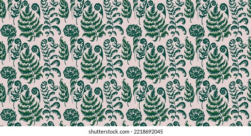 A vector illustration of fern pattern. Fern pattern with paint prints of fern leaves. Set of silhouettes of ferns. Can be used for textiles, wallpaper, wrapping paper