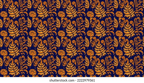 A vector illustration of fern pattern. Fern pattern with paint prints of fern leaves. Set of silhouettes of ferns. Can be used for textiles, wallpaper, wrapping paper