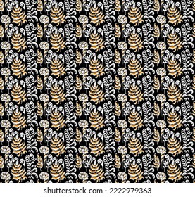 A vector illustration of fern pattern. Fern pattern with paint prints of fern leaves. Set of silhouettes of ferns. Can be used for textiles, wallpaper, wrapping paper