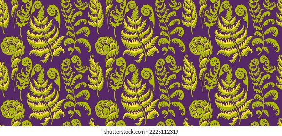 A vector illustration of fern pattern. Fern pattern with paint prints of fern leaves. Set of silhouettes of ferns. Can be used for textiles, wallpaper, wrapping paper