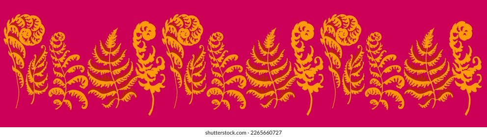 A vector illustration of fern pattern. Fern pattern with paint prints of fern leaves. Set of silhouettes of ferns. Can be used for textiles, wallpaper, wrapping paper