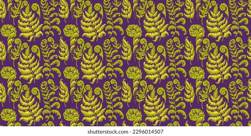 A vector illustration of fern pattern. Fern pattern with paint prints of fern leaves. Set of silhouettes of ferns. Can be used for textiles, wallpaper, wrapping paper