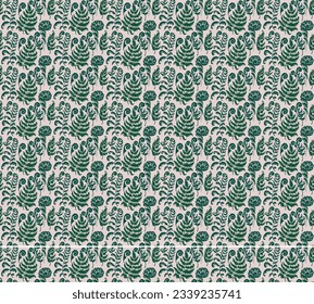 A vector illustration of fern pattern. Fern pattern with paint prints of fern leaves. Set of silhouettes of ferns. Can be used for textiles, wallpaper, wrapping paper