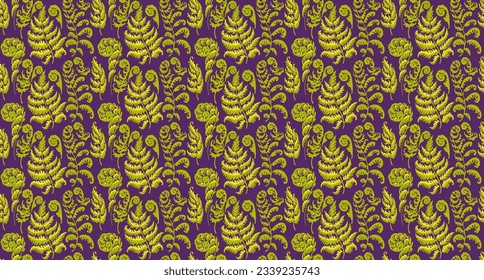 A vector illustration of fern pattern. Fern pattern with paint prints of fern leaves. Set of silhouettes of ferns. Can be used for textiles, wallpaper, wrapping paper